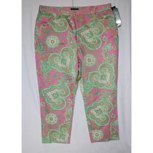 Lauren Ralph Lauren Womens Chino Pants 20W Pink Green Paisley Print Cotton Blend
